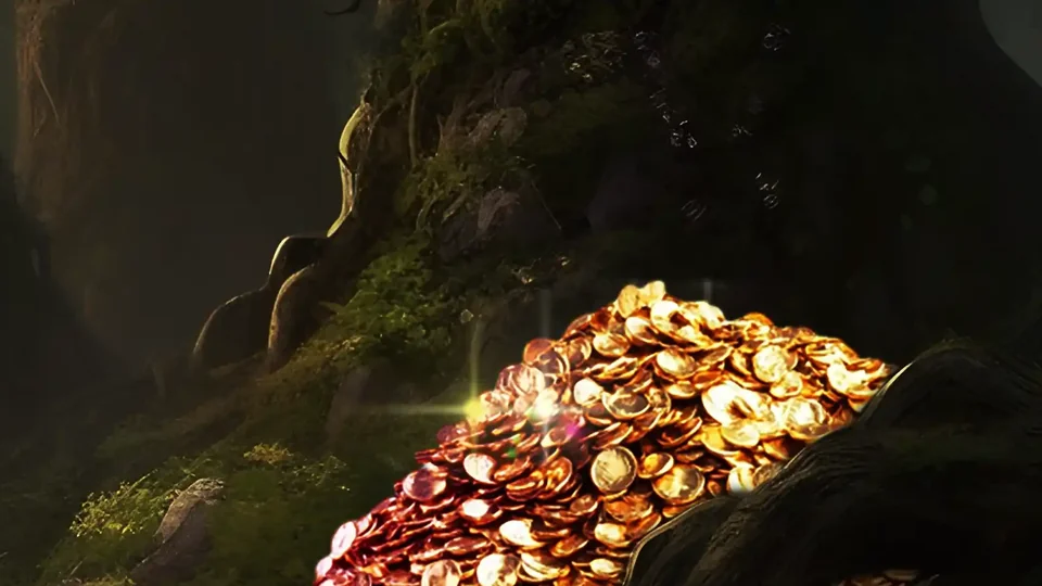 A deep pile of gold coins from Robin Roo's hoard